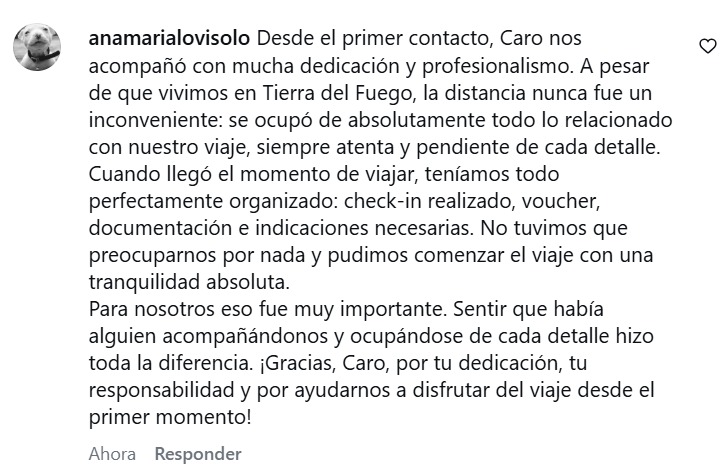 Captura original del comentario de la pasajera de Tierra del Fuego