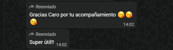 Captura original del agradecimiento por el acompañamiento