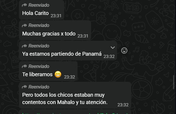Captura de los mensajes reenviados desde Panamá